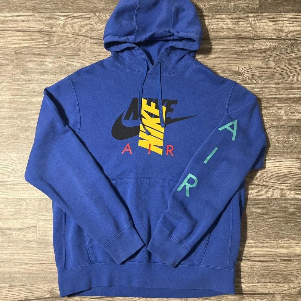 Vintage Nike Air Royal Blue Hooded Hoodie Sweatshirt Pullover Size Medium